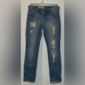 Brina & Em Distressed Straight Leg Denim Jeans with Sequins